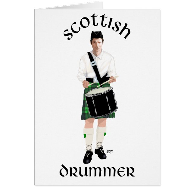 Cartão Baterista Escocês - Kilt Verde (Frente)