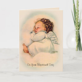 Cartão Batismia Bênção Vintage Baby Girl Angel