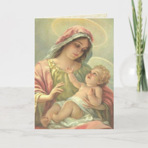Cartão BATISMO DE MENINO Virgem Maria com o Santo Menino 