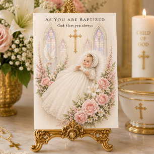 Cartão Batismo Menina Cruz Floral Batizado
