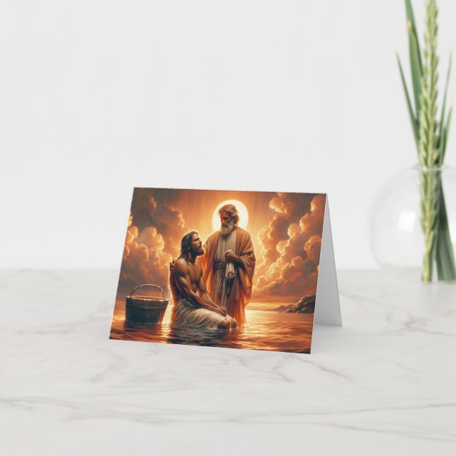 Cartão Batismo personalizado-Jesus sendo batizado por Joh (Frente)