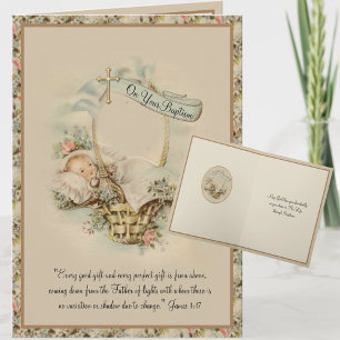 Cartão Batismo religioso vintage de menino ou menina