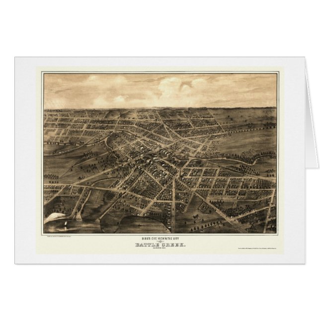 Cartão Battle Creek, mapa panorâmico do MI - 1870 (Frente Horizontal)