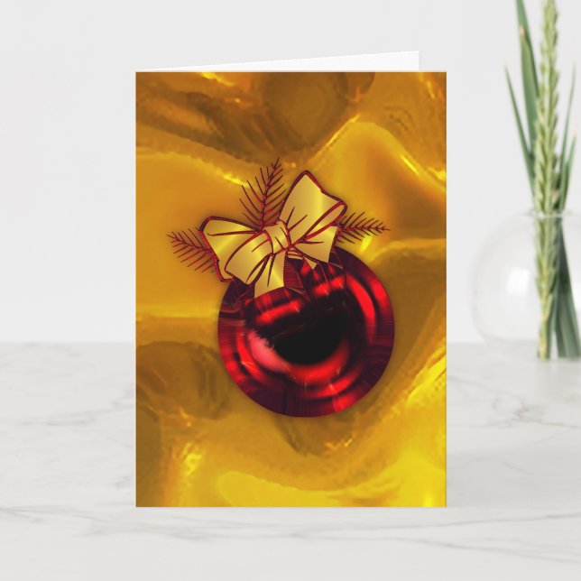 Cartão Bauble de Árvore de Natal Dourada e Vermelha (Frente)