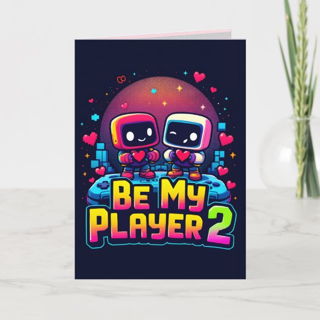Cartão Be My Player 2 Greeting Card – Cute Gamer Love (Frente)