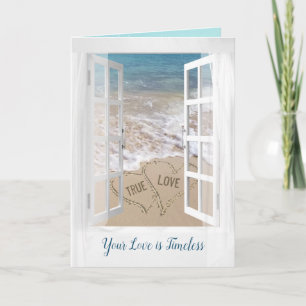 Cartão Beach Hearts in Window for Newlyweds