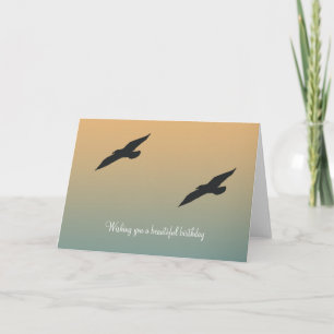 Cartão Beach Seagulls Orange Blue Birthday
