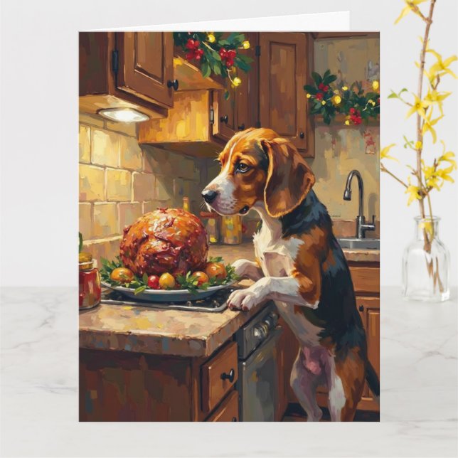 Cartão Beagle Christmas Kitchen Counter Sniffer (Flor Amarela)