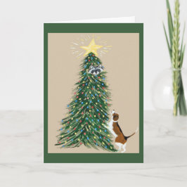 Cartão Beagle Com Guaxinim na Árvore de Natal