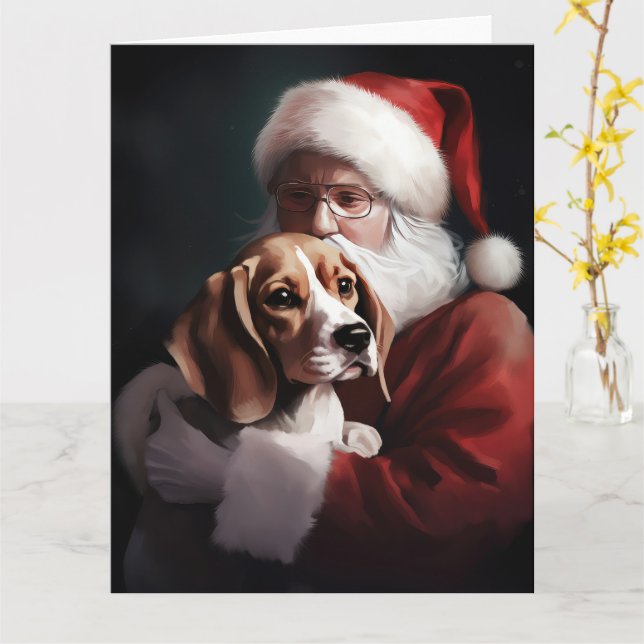 Cartão Beagle com Papai Noel Natal Festivo (Flor Amarela)
