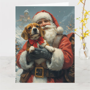 Cartão Beagle com Papai Noel Natal Festivo