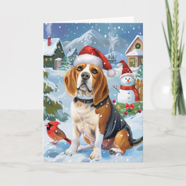 Cartão Beagle Deixe Nevar Férias de Natal (Frente)