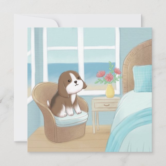 Cartão Beagle na ilustração do quarto (Frente)