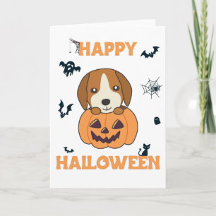Cartão Beagle No Abóbora Cachorros Doces Feliz Halloween