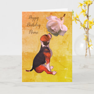 Cartão Beagle Puppy Rosa Art Personalizado Aniversário