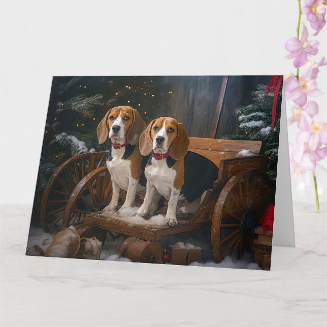 Cartão Beagle Snowy Sleigh Decência de Natal (Orquídea)
