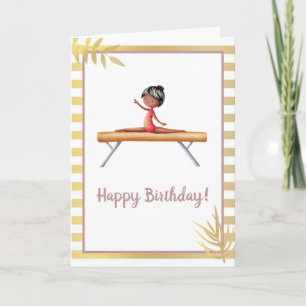 Cartão Beam Birthday da ginástica Dourada branca