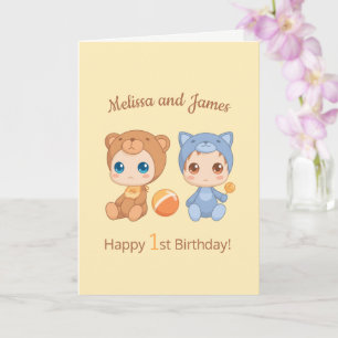 Cartão Bear Bear Cat Gemora Primeiro Aniversário Vazio Am