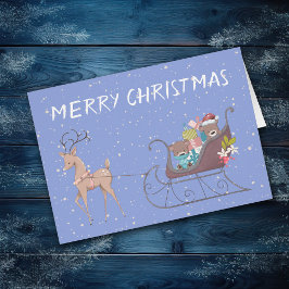 Cartão Bear Sleigh e Reindeer Natal