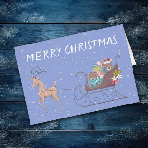 Cartão Bear Sleigh e Reindeer Natal