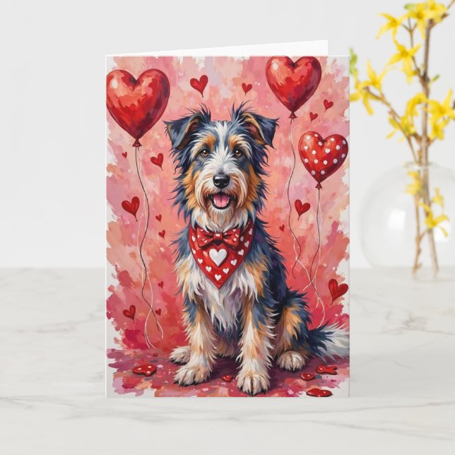 Cartão Bearded Collie Valentine Dog Sitting with Hearts (Flor Amarela)