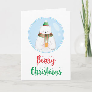 Cartão Beary Christmas Cute Animal Funny Polar Bear Pun