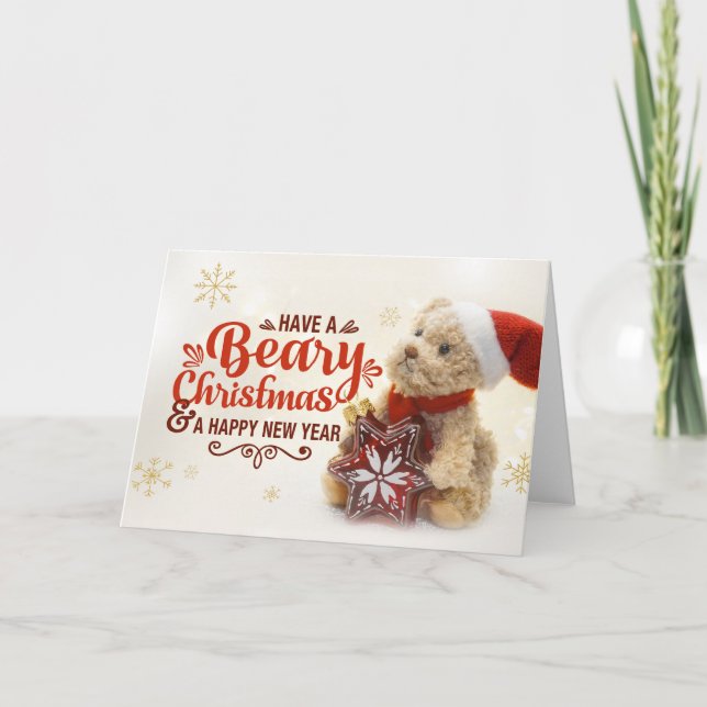 Cartão Beary Christmas Holiday Bear Christmas Card Art (Frente)