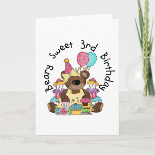 Cartão Beary Sweet aniversário de 3 anos Camisetas e pres