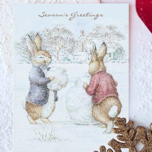 Cartão Beatrix Potter Snowman e Bunnies Holiday