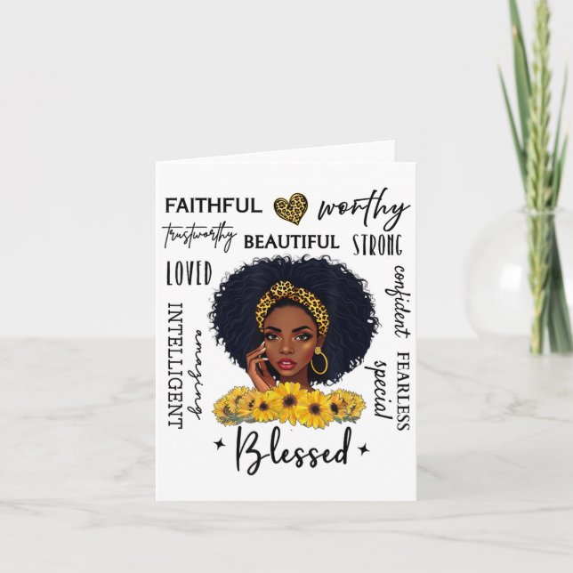 Cartão Beautiful African American Black Woman Sunflower L (Frente)