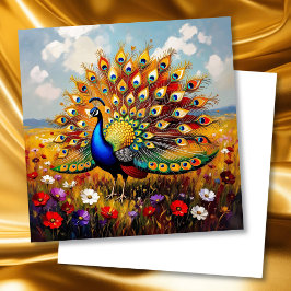 Cartão Beautiful Gold and Blue Peacock Blank