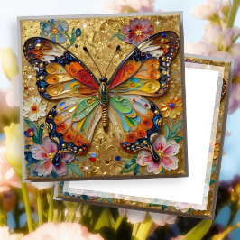 Cartão Beautiful Impasto Butterfly and Flowers Blank