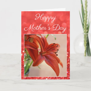 Cartão Beautiful Mother's Day Glitter Lily Flower Photo