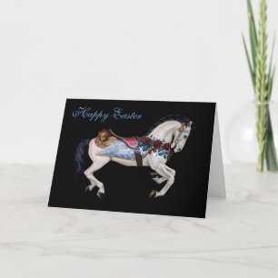 Cartão Beautiful White Carousel Horse Happy Easter
