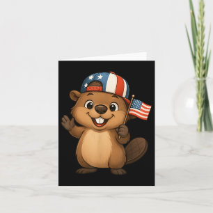 Cartão Beaver USA Flag 4 de julho Dia da Independência Bo