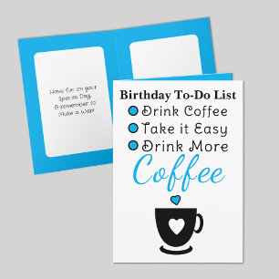 Cartão Beba mais café branco azul aniversário