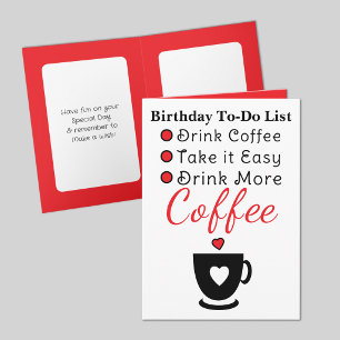 Cartão Beba mais café branco vermelho aniversário