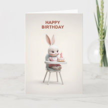Bebê Bunny Menina na Cadeira Alta Com Bolo de 1º A