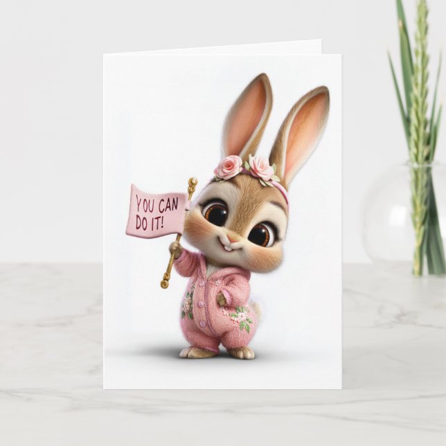 Cartão Bebê Coelhinho Fofo Com Coroa de Rosa de Encorajam (Frente)