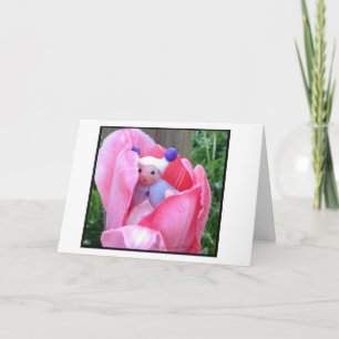 Cartão Bebê com uma Tulipa Rosa