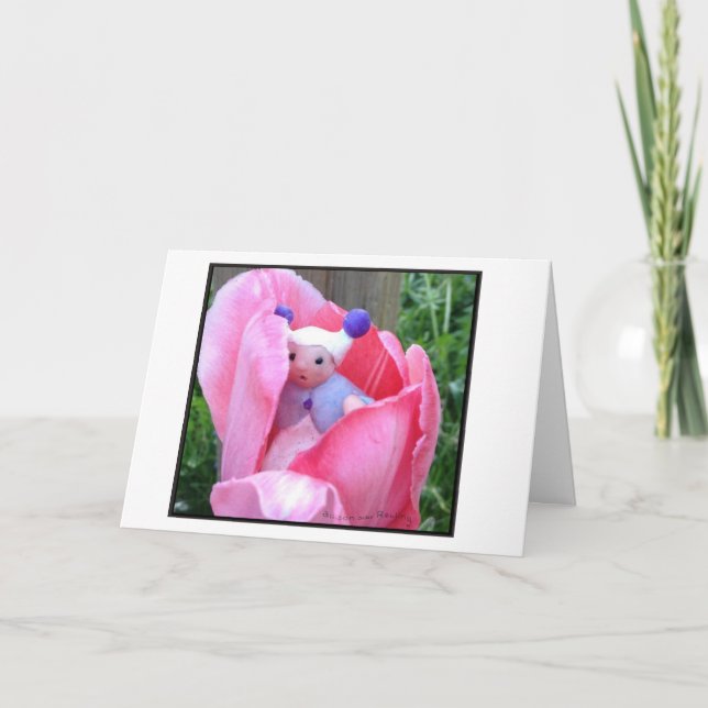 Cartão Bebê com uma Tulipa Rosa (Frente)