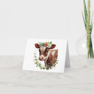 Cartão Bebê Cow Calf com Flores no VAZIO