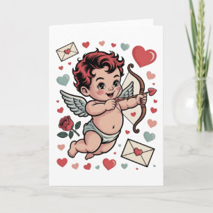 Cartão Bebê Cute Cupido do Dia dos Namorados com corações