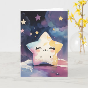 Cartão Bebê de serra de estrela de aquarelas de Kawaii, b