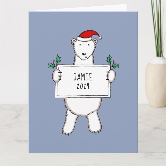Cartão Bebê de Urso Polar de Natal Personalizado (Frente)