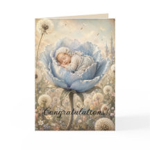 Bebê dormindo em flor azul Parabéns