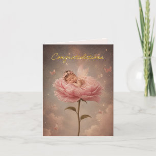 Cartão Bebê dormindo flor rosa Parabéns