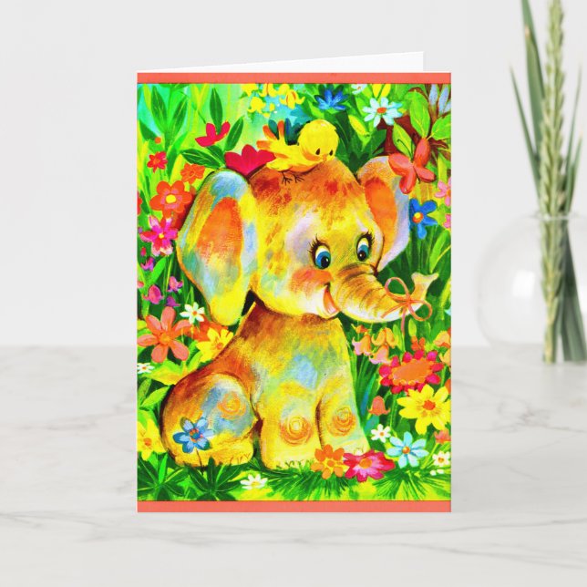 Cartão bebê elefante e passarinho (Frente)