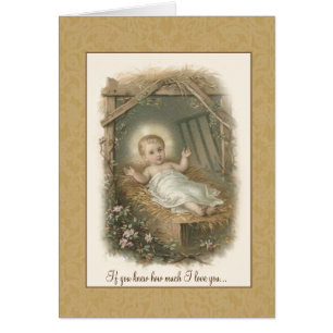 Cartão Bebê Jesus do vintage no comedoiro