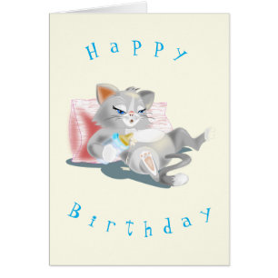 Cartão Bebê Kitten Comendo Leite - Feliz Aniversário Se